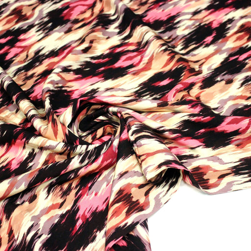 Tissu Viscose fluide motif IKAT rose, chocolat, écru - STANDARD 100 OEKO - TEX - TissusPapi.com