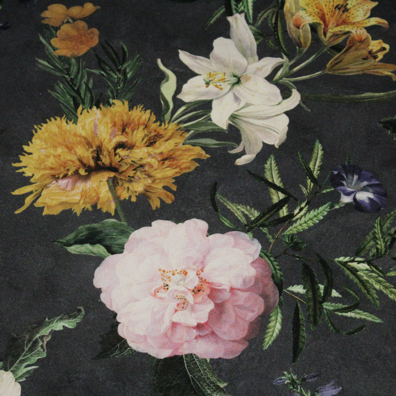 Tissu de coton demi - natté ROMANTISME aux grandes fleurs jaunes, roses et blanches - OEKO - TEX - TissusPapi.com