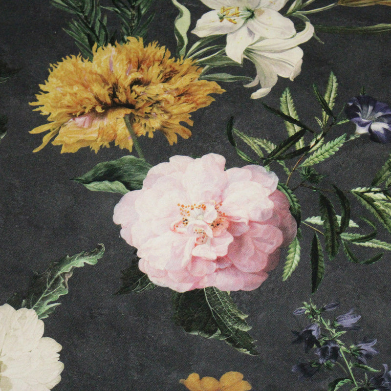 Tissu de coton demi - natté ROMANTISME aux grandes fleurs jaunes, roses et blanches - OEKO - TEX - TissusPapi.com