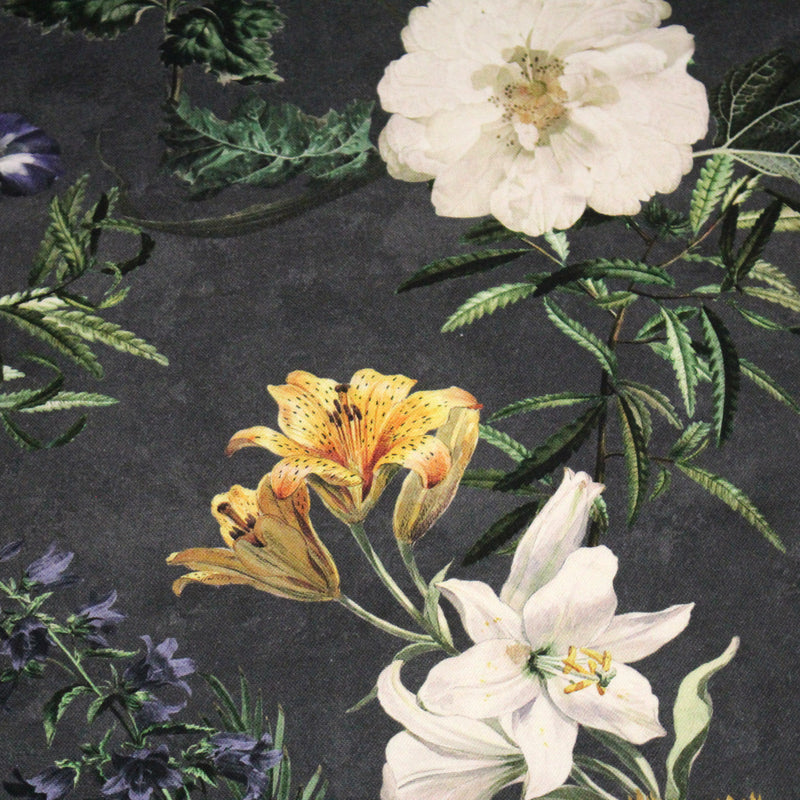 Tissu de coton demi - natté ROMANTISME aux grandes fleurs jaunes, roses et blanches - OEKO - TEX - TissusPapi.com