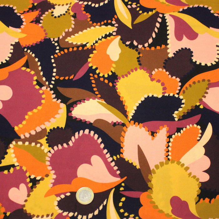 Tissu Viscose fluide BERNIE, floral rose, ocre, orange, chocolat, noir - STANDARD 100 OEKO - TEX - TissusPapi.com