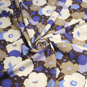 Tissu Viscose fluide GEORGINA floral marron, écru et bleu - OEKO - TEX - TissusPapi.com