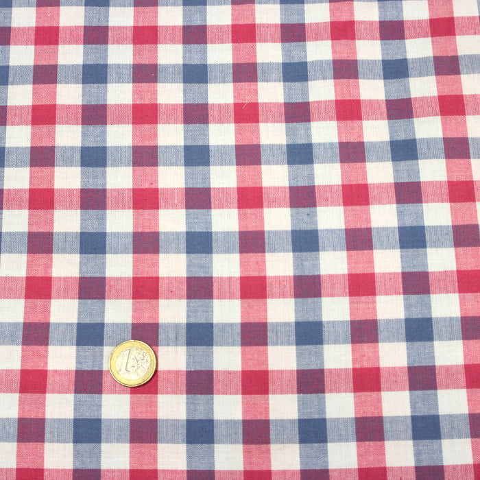 Tissu popeline de coton VICHY bleu, blanc & rose à carreaux 13mm - tissuspapi