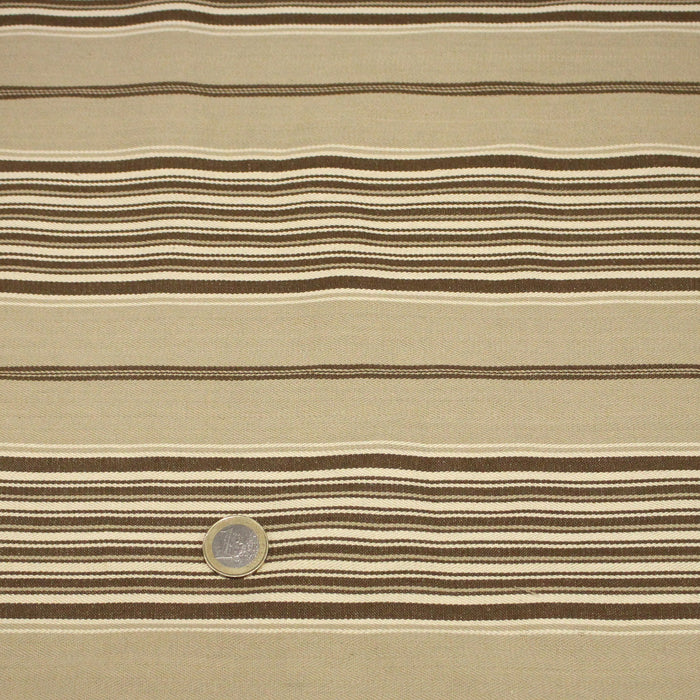 Tissu toile à matelas coton CAMARET, rayures marrons et cappuccino