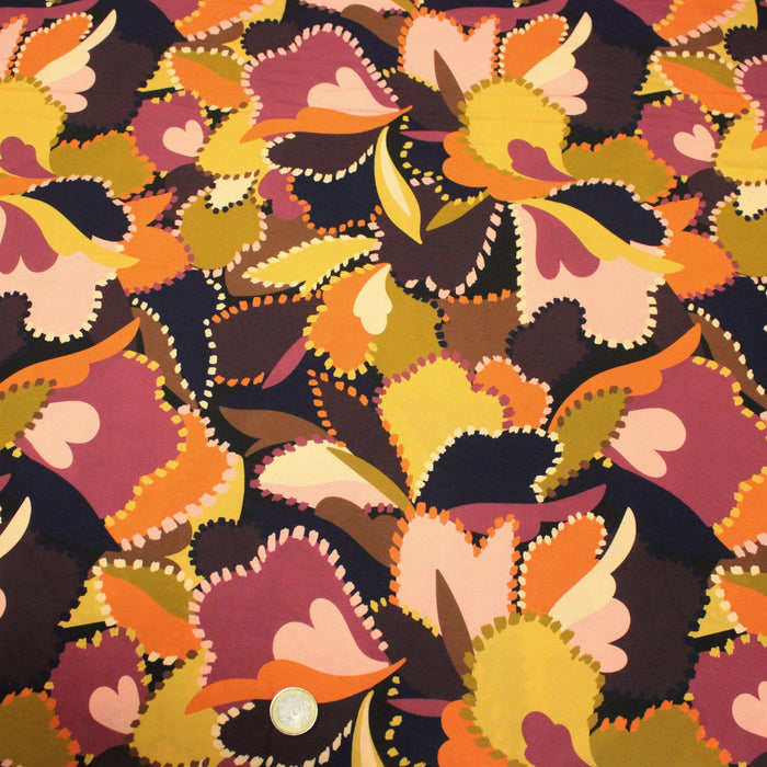 Tissu Viscose fluide BERNIE, floral rose, ocre, orange, chocolat, noir - STANDARD 100 OEKO - TEX - TissusPapi.com