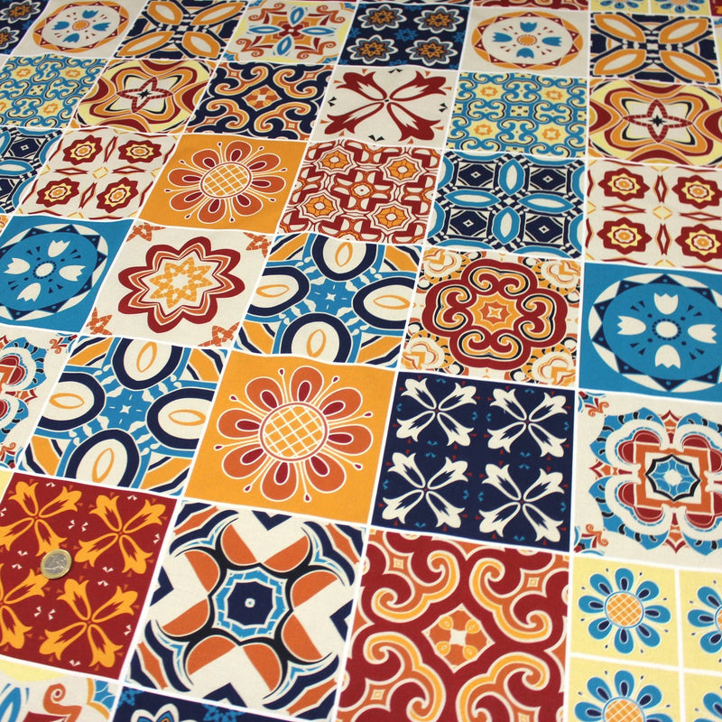 Tissu cotonnade aux carreaux de faïence multicolore - COLLECTION AZULEJOS - TissusPapi.com
