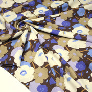 Tissu Viscose fluide GEORGINA floral marron, écru et bleu - OEKO - TEX - TissusPapi.com