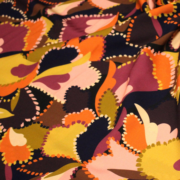 Tissu Viscose fluide BERNIE, floral rose, ocre, orange, chocolat, noir - STANDARD 100 OEKO - TEX - TissusPapi.com