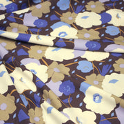 Tissu Viscose fluide GEORGINA floral marron, écru et bleu - OEKO - TEX - TissusPapi.com