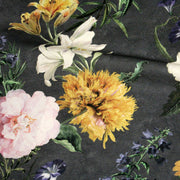 Tissu de coton demi - natté ROMANTISME aux grandes fleurs jaunes, roses et blanches - OEKO - TEX - TissusPapi.com