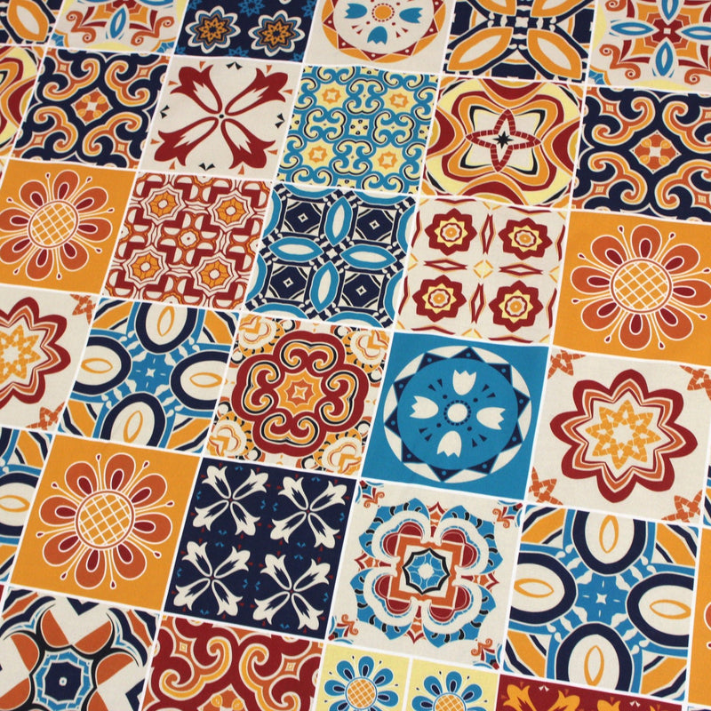 Tissu cotonnade aux carreaux de faïence multicolore - COLLECTION AZULEJOS - TissusPapi.com