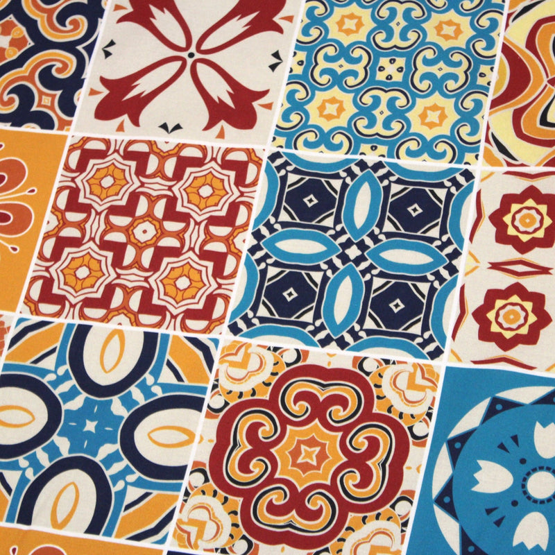 Tissu cotonnade aux carreaux de faïence multicolore - COLLECTION AZULEJOS - TissusPapi.com