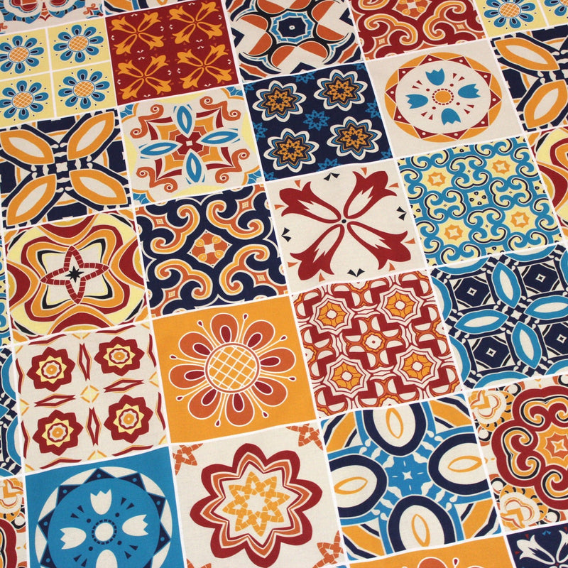 Tissu cotonnade aux carreaux de faïence multicolore - COLLECTION AZULEJOS - TissusPapi.com