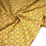 Tissu popeline coton jaune, cactus et fleurs de cactus vertes & oranges - TissusPapi.com