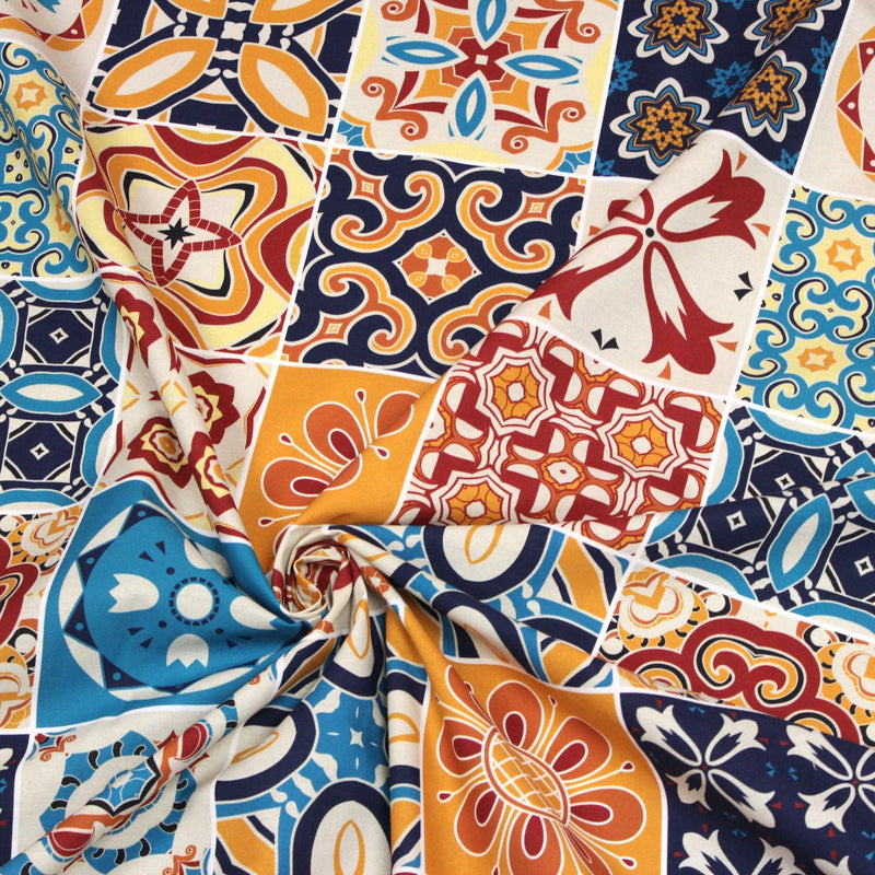 Tissu cotonnade aux carreaux de faïence multicolore - COLLECTION AZULEJOS - TissusPapi.com