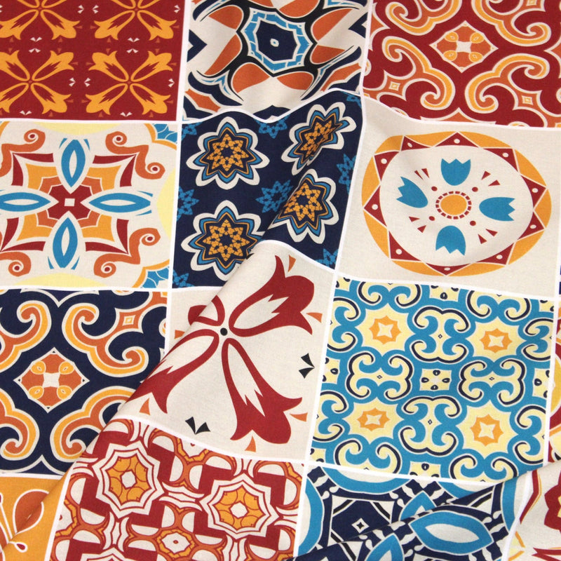 Tissu cotonnade aux carreaux de faïence multicolore - COLLECTION AZULEJOS - TissusPapi.com