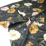 Tissu de coton demi - natté ROMANTISME aux grandes fleurs jaunes, roses et blanches - OEKO - TEX - TissusPapi.com
