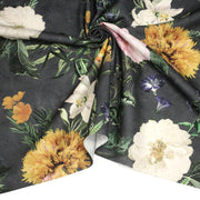 Tissu de coton demi - natté ROMANTISME aux grandes fleurs jaunes, roses et blanches - OEKO - TEX - TissusPapi.com