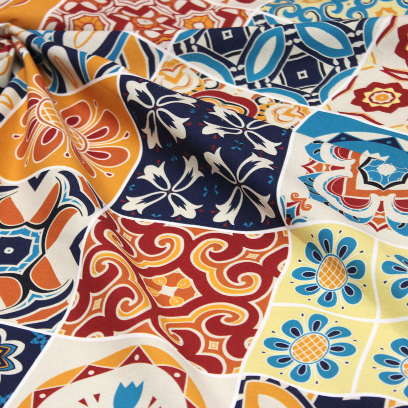 Tissu cotonnade aux carreaux de faïence multicolore - COLLECTION AZULEJOS - TissusPapi.com