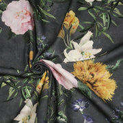 Tissu de coton demi - natté ROMANTISME aux grandes fleurs jaunes, roses et blanches - OEKO - TEX - TissusPapi.com