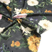 Tissu de coton demi - natté ROMANTISME aux grandes fleurs jaunes, roses et blanches - OEKO - TEX - TissusPapi.com