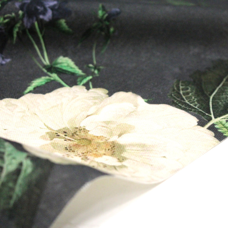 Tissu de coton demi - natté ROMANTISME aux grandes fleurs jaunes, roses et blanches - OEKO - TEX - TissusPapi.com