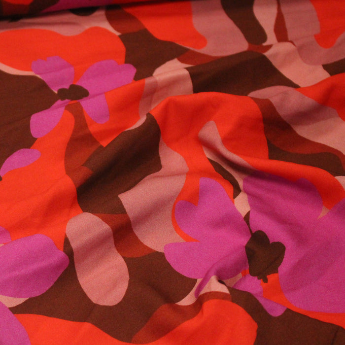 Tissu Viscose fluide AIMAEL fleuri abstrait rouge et rose - OEKO-TEX