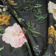 Tissu de coton demi - natté ROMANTISME aux grandes fleurs jaunes, roses et blanches - OEKO - TEX - TissusPapi.com