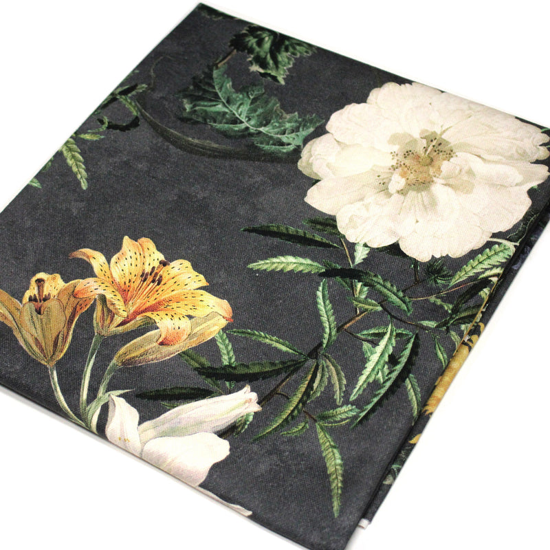 Tissu de coton demi - natté ROMANTISME aux grandes fleurs jaunes, roses et blanches - OEKO - TEX - TissusPapi.com