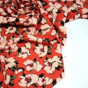 Tissu Viscose fluide SOLINE, rouge aux fleurs roses et noires - STANDARD 100 OEKO - TEX - TissusPapi.com