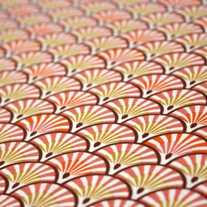 Tissu de coton motif ART DÉCO aux éventails jaunes, roses et oranges - OEKO-TEX