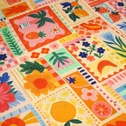 Tissu Viscose fluide Fruits en couleurs, palmiers et fleurs - COLLECTION SICILIA - STANDARD 100 OEKO - TEX - TissusPapi.com
