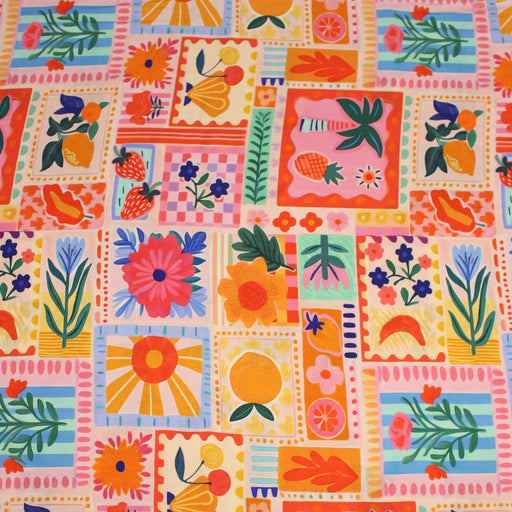 Tissu Viscose fluide Fruits en couleurs, palmiers et fleurs - COLLECTION SICILIA - STANDARD 100 OEKO - TEX - TissusPapi.com