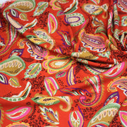 Tissu Viscose fluide ANJALI motif cachemire multicolore fond rouge – STANDARD 100 OEKO - TEX - TissusPapi.com