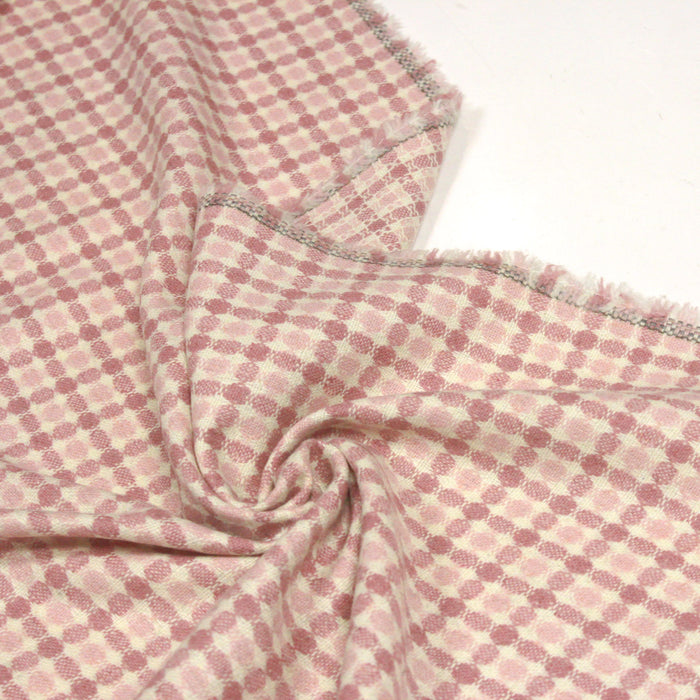 Tissu lainage écru aux pois géométriques roses - Fabrication italienne