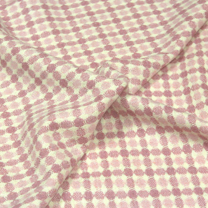 Tissu lainage écru aux pois géométriques roses - Fabrication italienne