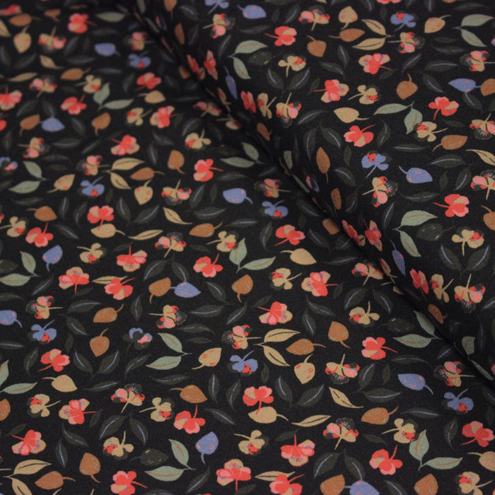 Tissu Viscose fluide FLAVIE floral multicolore fond gris anthracite – STANDARD 100 OEKO - TEX - TissusPapi.com