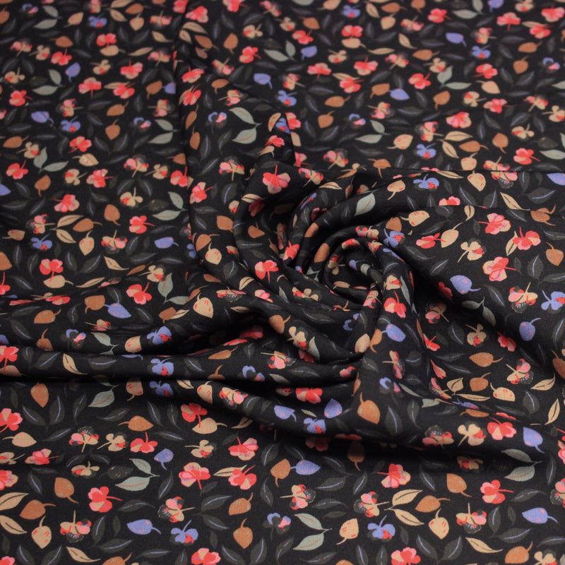 Tissu Viscose fluide FLAVIE floral multicolore fond gris anthracite – STANDARD 100 OEKO - TEX - TissusPapi.com