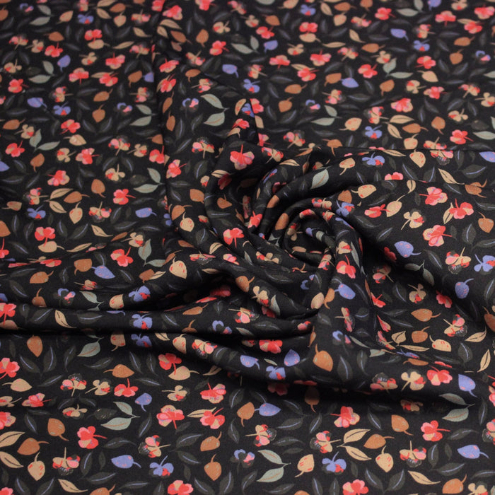 Tissu Viscose fluide FLAVIE floral multicolore fond gris anthracite – STANDARD 100 OEKO - TEX - TissusPapi.com