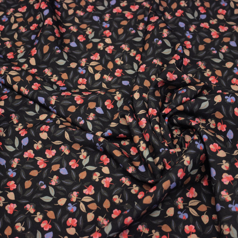 Tissu Viscose fluide FLAVIE floral multicolore fond gris anthracite – STANDARD 100 OEKO - TEX - TissusPapi.com