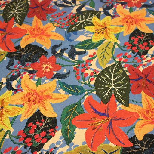 Tissu Viscose fluide MADIDI, aux fleurs de lys multicolores - STANDARD 100 OEKO - TEX - TissusPapi.com