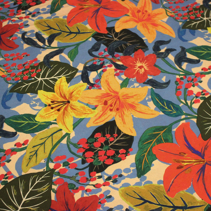 Tissu Viscose fluide MADIDI, aux fleurs de lys multicolores - STANDARD 100 OEKO - TEX - TissusPapi.com