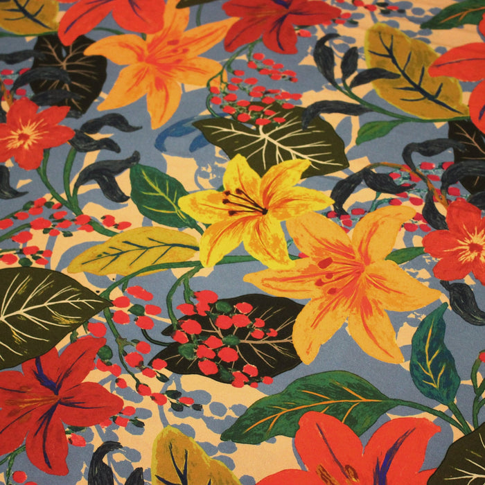 Tissu Viscose fluide MADIDI, aux fleurs de lys multicolores - STANDARD 100 OEKO - TEX - TissusPapi.com