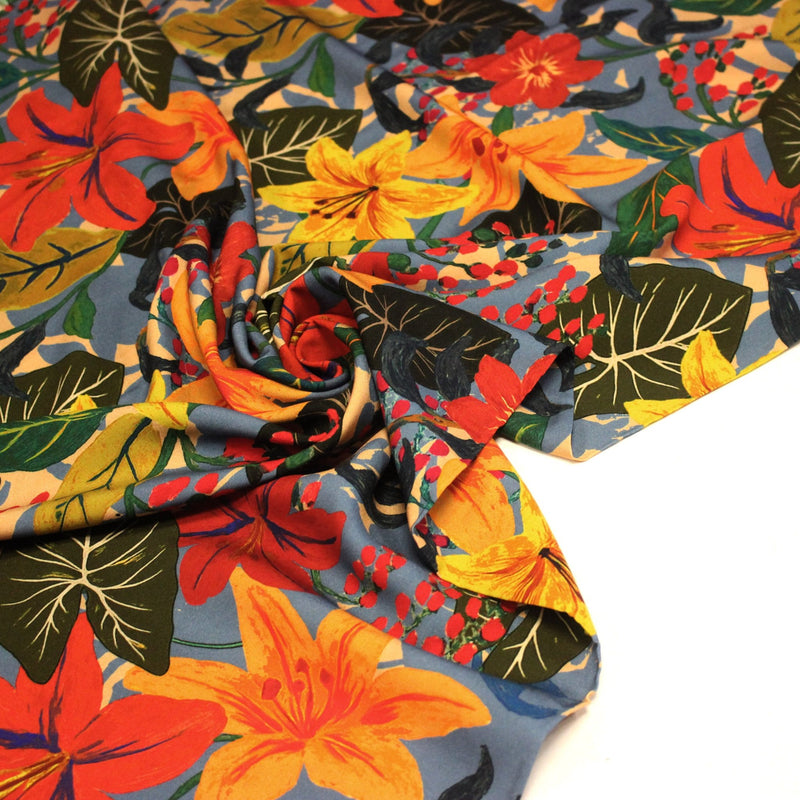 Tissu Viscose fluide MADIDI, aux fleurs de lys multicolores - STANDARD 100 OEKO - TEX - TissusPapi.com