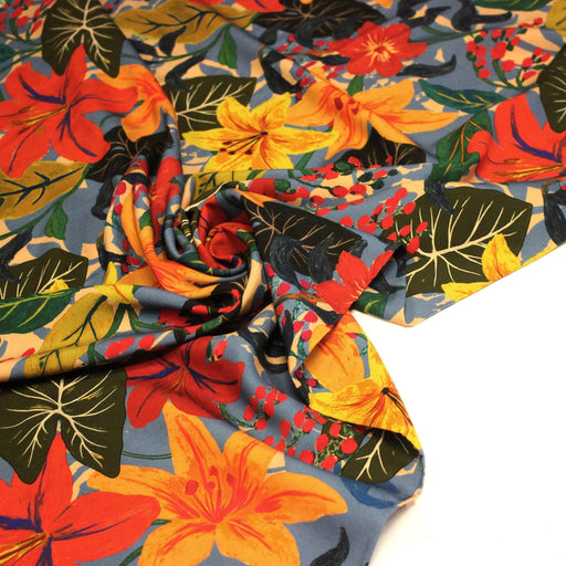 Tissu Viscose fluide MADIDI, aux fleurs de lys multicolores - STANDARD 100 OEKO - TEX - TissusPapi.com