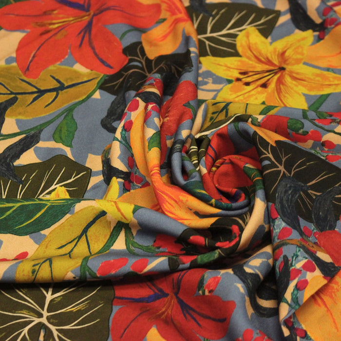 Tissu Viscose fluide MADIDI, aux fleurs de lys multicolores - STANDARD 100 OEKO - TEX - TissusPapi.com