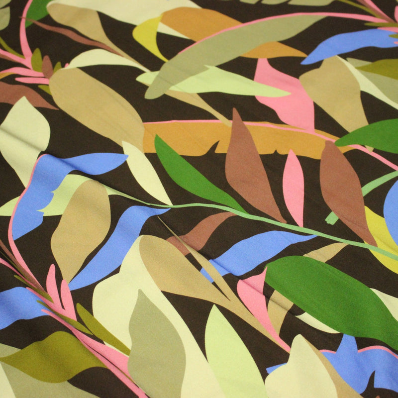 Tissu Viscose fluide FLOR DE SOL floral tropical chocolat vert bleu rose - STANDARD 100 OEKO - TEX - TissusPapi.com