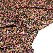 Tissu Viscose fluide JOLI petit fleuri rose ocre vert fond noir – STANDARD 100 OEKO - TEX - TissusPapi.com