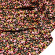 Tissu Viscose fluide JOLI petit fleuri rose ocre vert fond noir – STANDARD 100 OEKO - TEX - TissusPapi.com