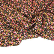 Tissu Viscose fluide JOLI petit fleuri rose ocre vert fond noir – STANDARD 100 OEKO - TEX - TissusPapi.com